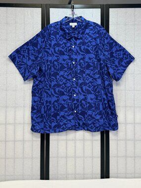 Free Assembly Blue Tropical Camp Shirt XXXL Short Sleeve Collared Button Up Top